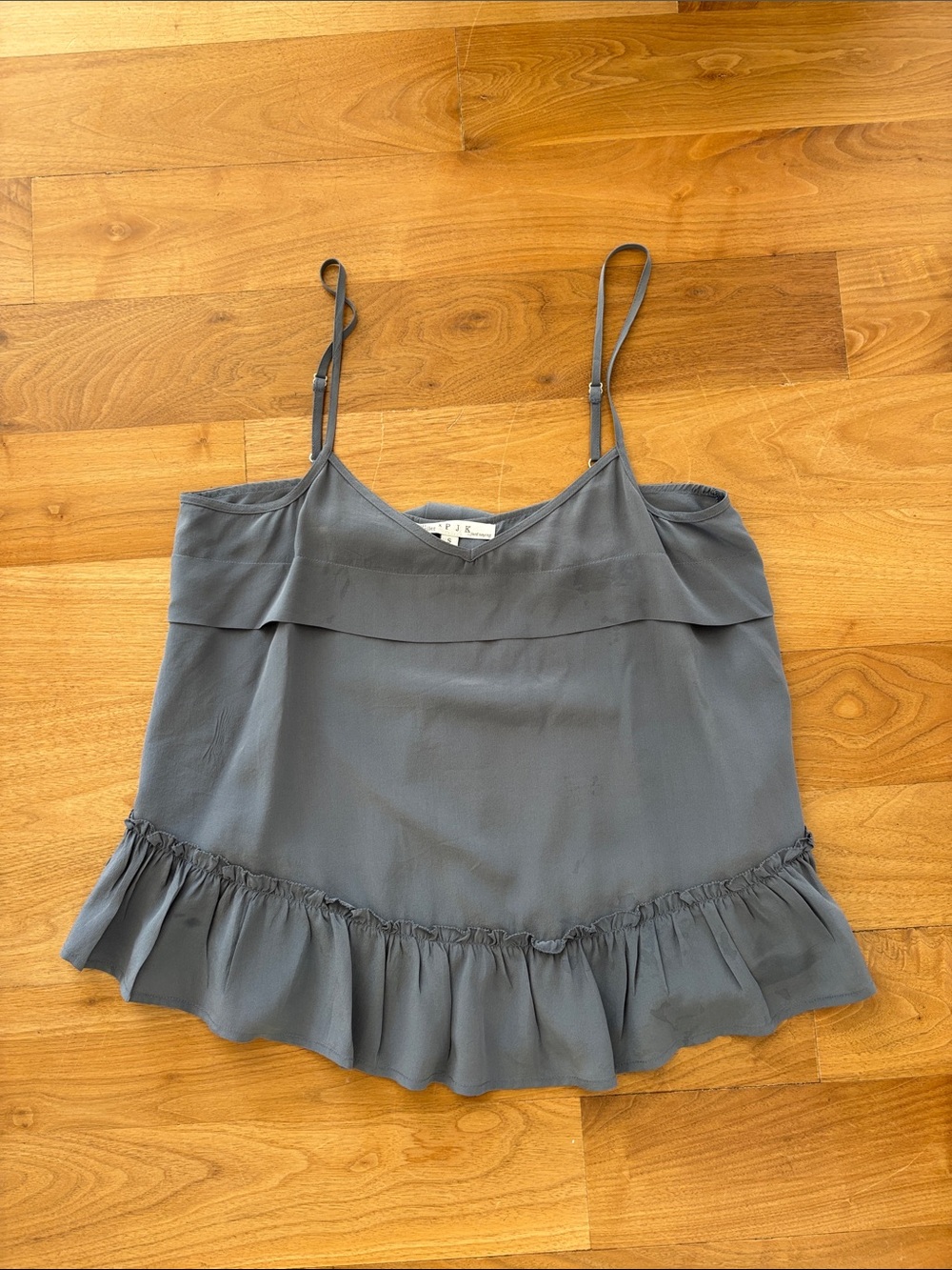 Ruffle-Hem Slate Gray Camisole with Adjustable Straps